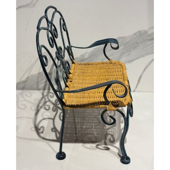 Vintage Metal Wicker Doll Bench Black Scroll Miniature Chair 12" Shabby Chic - Picture 9 of 9